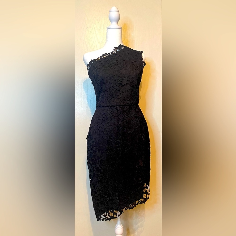 Adelyn Rae Cocktail Dress, One Shoulder Crochet Lace Dress, Black, Sz Sm